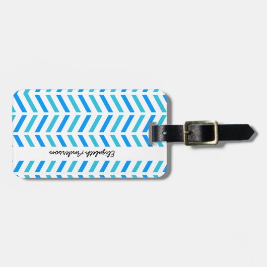 Trendy Turquoise en White Chevron Pattern Bagagelabel (Voorkant horizontaal)