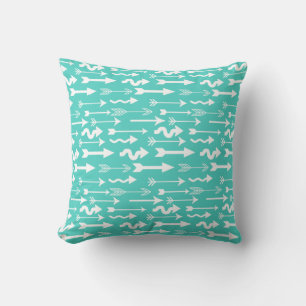 Trendy Turquoise en Wit Pijlpatroon Kussen