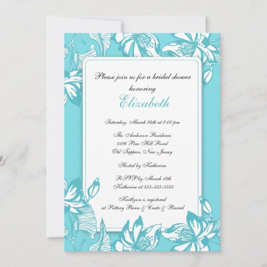 Trendy Turquoise Floral Bridal Shower Kaart (Voorkant)