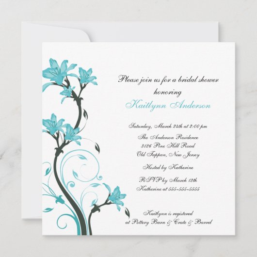 Trendy Turquoise Floral Bridal Shower Kaart (Voorkant)