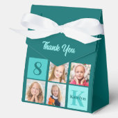 Trendy Turquoise Fotocollage Aangepaste Verjaardag Bedankdoosjes (Voorkant)