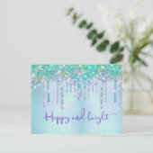 Trendy Turquoise Glitter Drift Graphic Kerstmis Briefkaart (Staand voorkant)