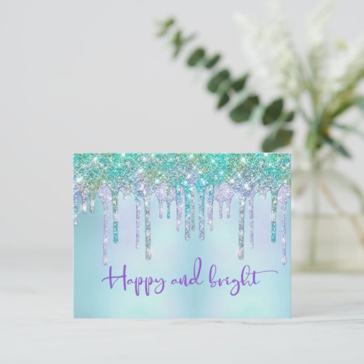 Trendy Turquoise Glitter Drift Graphic Kerstmis Briefkaart (Staand voorkant)