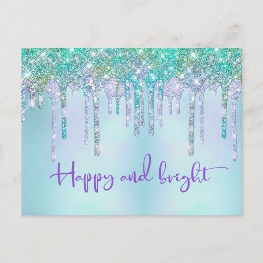 Trendy Turquoise Glitter Drift Graphic Kerstmis Briefkaart (Voorkant)