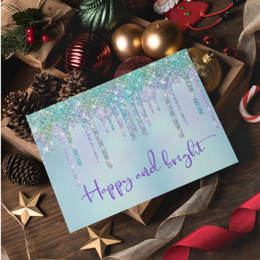 Trendy Turquoise Glitter Drift Graphic Kerstmis Kaart