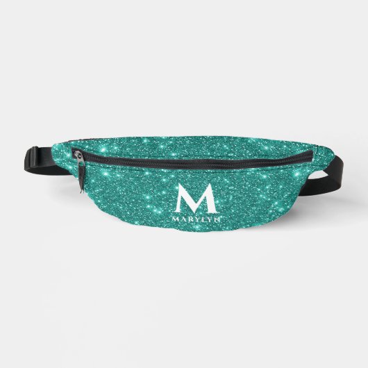 Trendy Turquoise Glitter Modern White Name Initiaa Heuptasje (Voorkant)