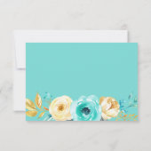 Trendy Turquoise Gold Floral Wedding RSVP Antwoord (Achterkant)
