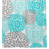 Trendy Turquoise Grijs Bloemen badkamer decor Douchegordijn (Voorkant)
