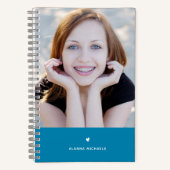 Trendy Turquoise Heart en Foto met naam Notitieboek (Voorkant)
