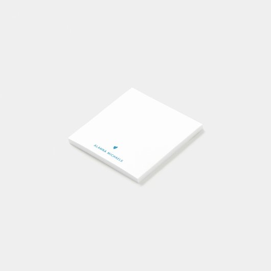 Trendy Turquoise Heart en Name Post-it® Notes (Schuin)
