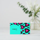trendy turquoise hot pink Make-up Artist QR Code Visitekaartje (Staand voorkant)
