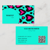 trendy turquoise hot pink Make-up Artist QR Code Visitekaartje (Voorkant / Achterkant)
