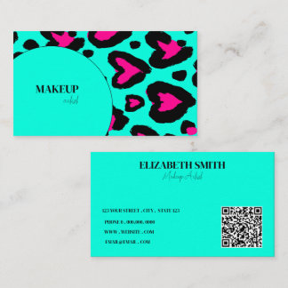 trendy turquoise hot pink Make-up Artist QR Code Visitekaartje