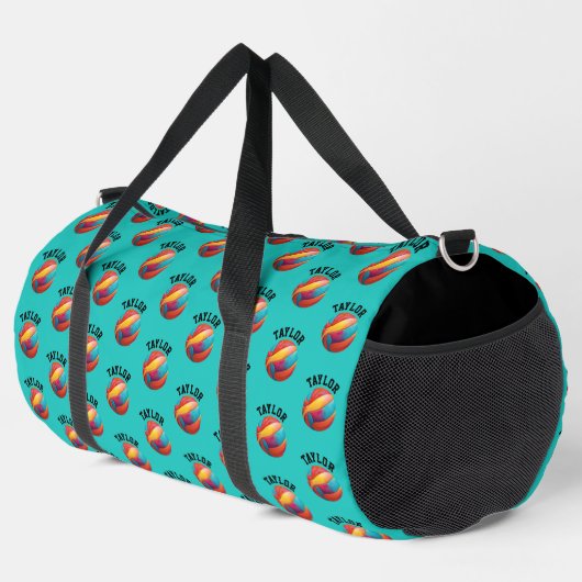 Trendy Turquoise Kleurrijke Basketbal Sport Naam Plunjezak (Rechterhoek)