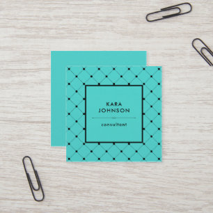 Trendy Turquoise met Chic Black Stippen Pattern Vierkante Visitekaartje