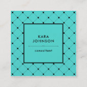 Trendy Turquoise met Chic Black Stippen Pattern Vierkante Visitekaartje (Voorkant)