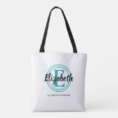 Trendy Turquoise Monogram Initiaal Script Naam Tote Bag (Achterkant)