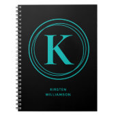 Trendy Turquoise Monogram Name Black Notitieboek (Voorkant)