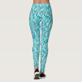 Trendy Turquoise Oceaan Golven Waterverf Patroon Leggings (Achterkant)