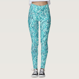 Trendy Turquoise Oceaan Golven Waterverf Patroon Leggings