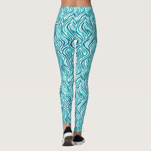 Trendy Turquoise Ocean Waves Waterverf Pattern Leggings (Achterkant)