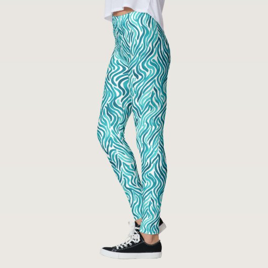 Trendy Turquoise Ocean Waves Waterverf Pattern Leggings (Links)