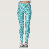 Trendy Turquoise Ocean Waves Waterverf Pattern Leggings (Voorkant)