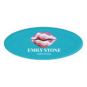 trendy turquoise & roze lippen kus Naam Tag (Voorkant)