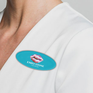 trendy turquoise & roze lippen kus Naam Tag