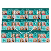 Trendy Turquoise Verjaardagsfeest Aangepaste Foto Groot Cadeauzakje (Voorkant)