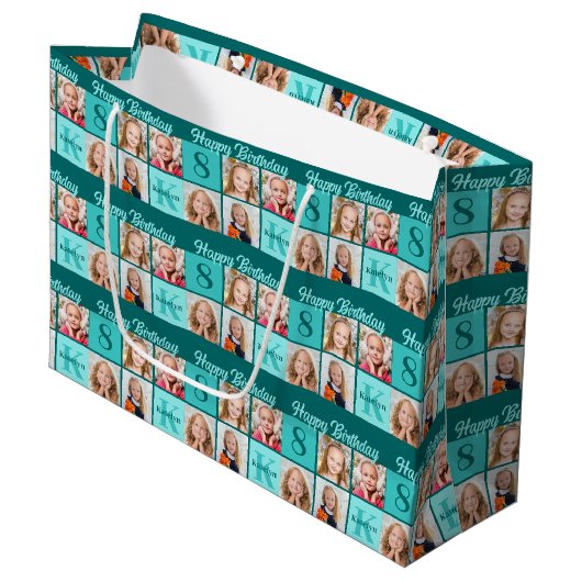 Trendy Turquoise Verjaardagsfeest Aangepaste Foto Groot Cadeauzakje (Voorkant Gekanteld)