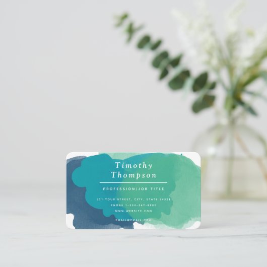 Trendy Turquoise Waterverf Splash Visitekaartje (Staand voorkant)