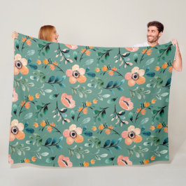 Trendy turquoise Wildbloemen Boho patroon schattig Fleece Deken