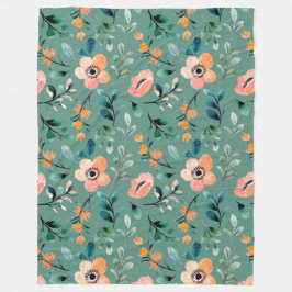 Trendy turquoise Wildbloemen Boho patroon schattig Fleece Deken
