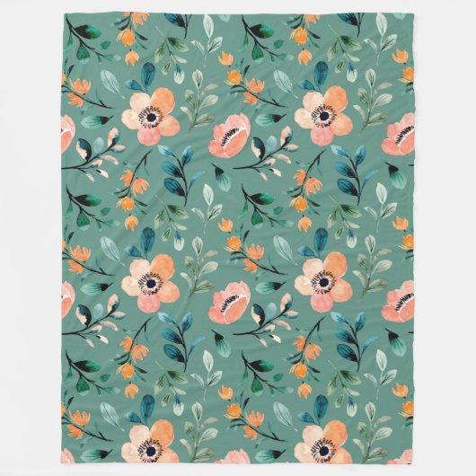 Trendy turquoise Wildbloemen Boho patroon schattig Fleece Deken (Voorkant)
