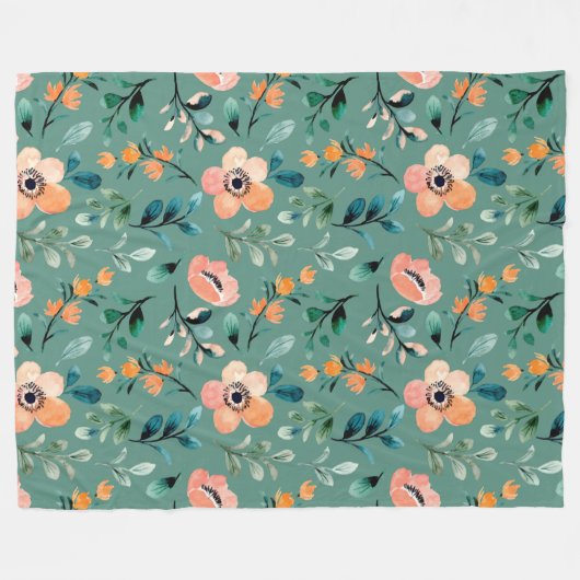 Trendy turquoise Wildbloemen Boho patroon schattig Fleece Deken (Voorkant (Horizontaal))