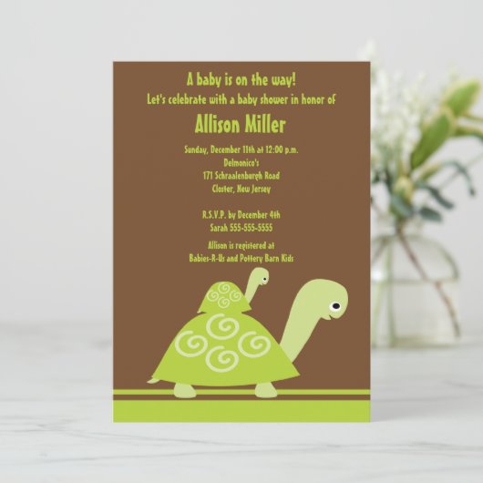 Trendy Turtle Baby shower Invitation Kaart (Staand voorkant)