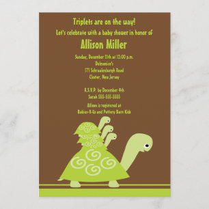 Trendy Turtle Triplets Baby shower Invitation Kaart