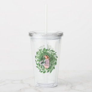 Trendy Twee Foto Waterverf Greenery Krans Acryl Drinkbeker