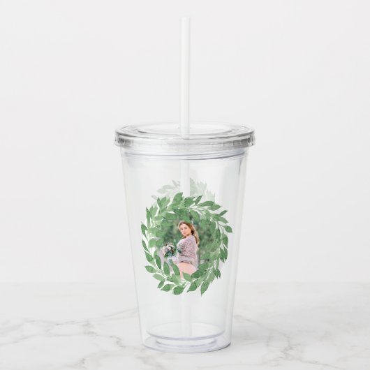 Trendy Twee Foto Waterverf Greenery Krans Acryl Drinkbeker (Voorkant)