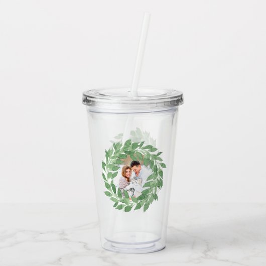 Trendy Twee Foto Waterverf Greenery Krans Acryl Drinkbeker (Achterkant)