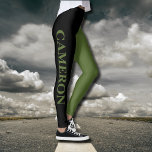 Trendy twee kleuren | Naam | Zwart en Olijfgroen Leggings<br><div class="desc">Trendy twee kleuren | Persoonlijke naam | Zwarte en olijfgroene Leggings</div>