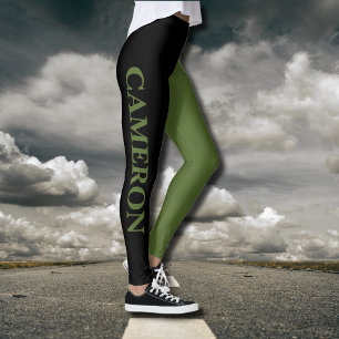 Trendy twee kleuren Naam Zwart en Olijfgroen Leggings