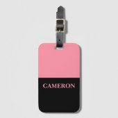 Trendy twee kleuren | Naam | Zwart en zalmroze Bagagelabel (Voorkant (verticaal))