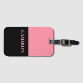 Trendy twee kleuren | Naam | Zwart en zalmroze Bagagelabel (Voorkant (horizontaal))