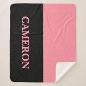 Trendy twee kleuren | Naam | Zwart en zalmroze Sherpa Deken (Voorkant)