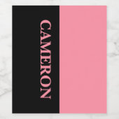 Trendy twee kleuren | Naam | Zwart en zalmroze Wijn Etiket (Enkel label)