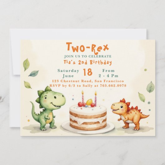 Trendy Twee-Rex Dinosaurus 2e Verjaardag Foto Kaart (Achterkant)