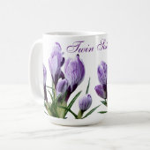 Trendy tweelingzus Gemini paarse krokus bloemig Koffiemok (Voorkant links)