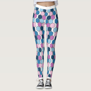Trendy Twilight City blauw en roze zeshoekig patro Leggings